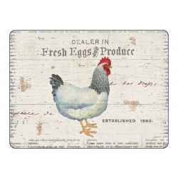 Pimpernel On The Farm placemats, vintage red crested hen design