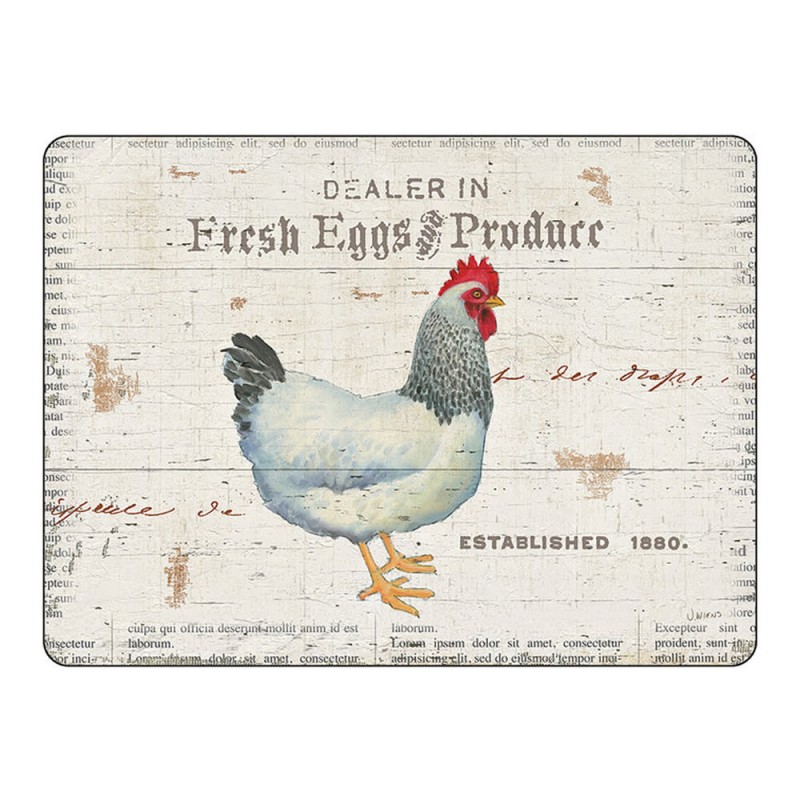 Pimpernel On The Farm placemats, vintage red crested hen design