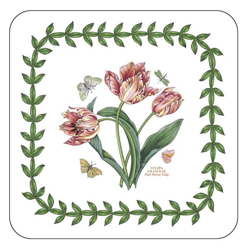 Botanic Garden Drinks Coasters Pink Parrot Tulip design