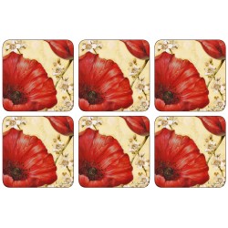 All 6 Pimpernel Red Poppy de Villeneuve drinks coasters