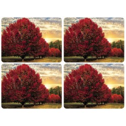 Pimpernel Placemats Crimson Trees all 4 red tree with a sunset background