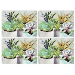 Set of four Pimpernel placemats floral Succulents water color design with green cacti and flowers