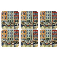 Pimpernel Boat Scene drinks coasters all 6 - harbour view