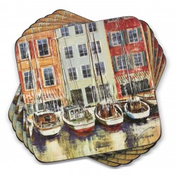 Pimpernel Boat Scene drinks coasters all 6 fanned view