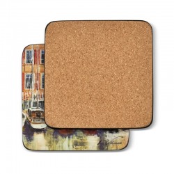 Reverse view of cork backed Pimpernel Boat Scene drinks coaster