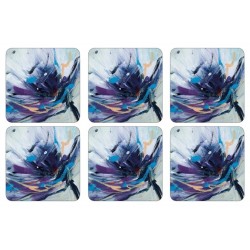 Pimpernel Blooms in Lilac coaster set of 6, abstract blue floral pattern