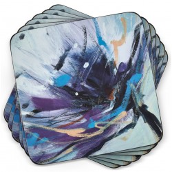 Fanned out view of Blooms in Lilac coasters by Pimpernel abstract blue floral design